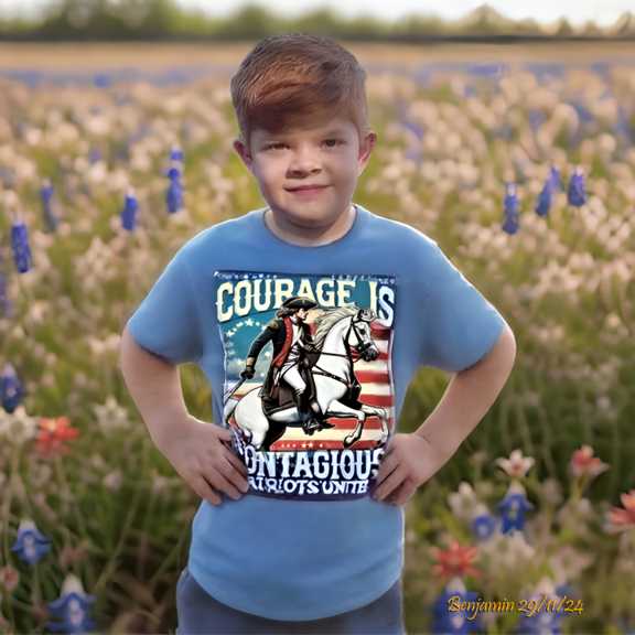 Benjamin wearing my Courage is Contagious Tee Shirt